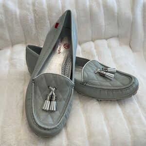Marc Joseph Light Gray Quilted Tassel Driving Loafers